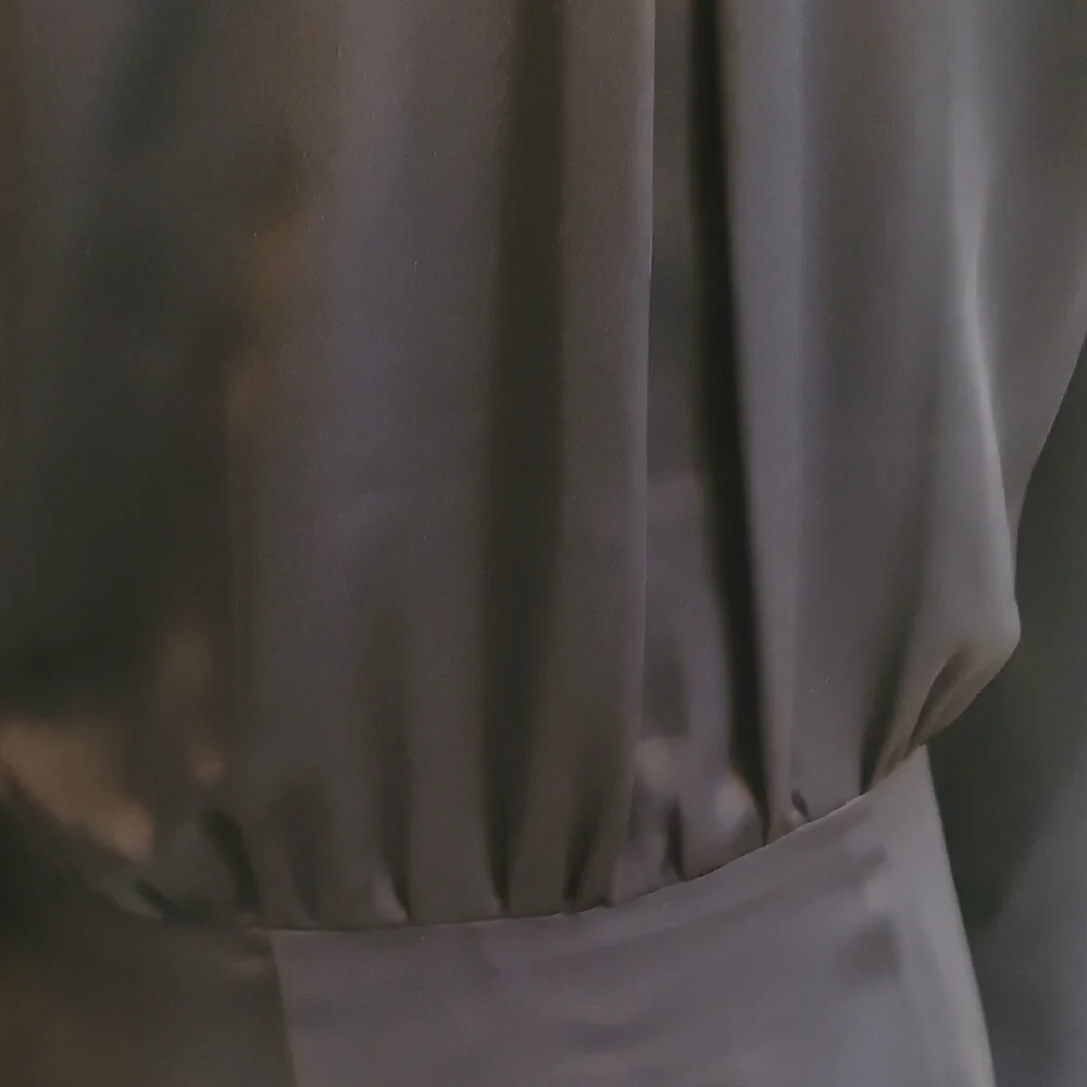 Sophisticated Black Satin Wrap Dress - Picture 6 of 9
